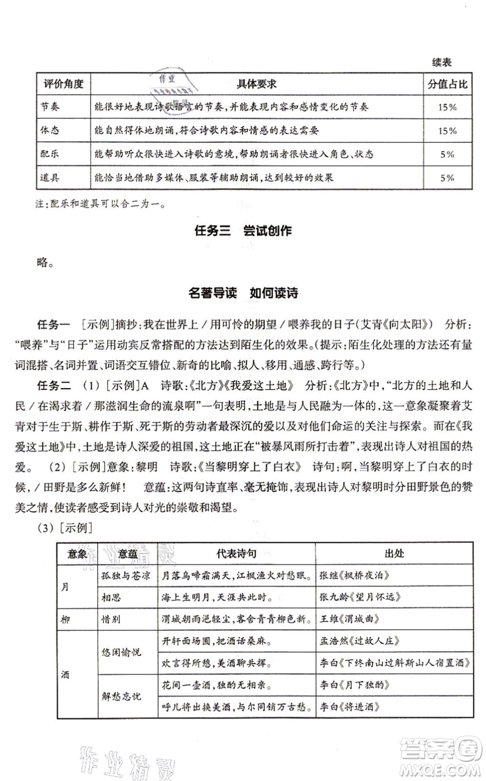 浙江教育出版社2021語(yǔ)文作業(yè)本九年級(jí)上冊(cè)人教版答案