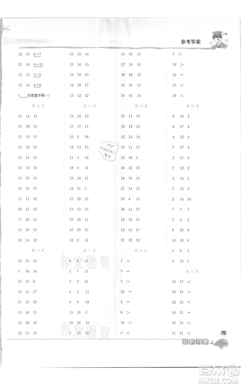 龍門書局2021黃岡小狀元口算速算練習(xí)冊(cè)一年級(jí)上冊(cè)數(shù)學(xué)北師大版參考答案