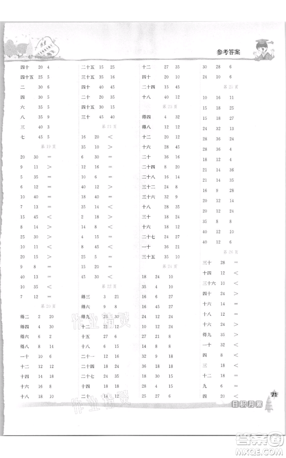 龍門書局2021黃岡小狀元口算速算練習冊二年級上冊數(shù)學(xué)北師大版參考答案