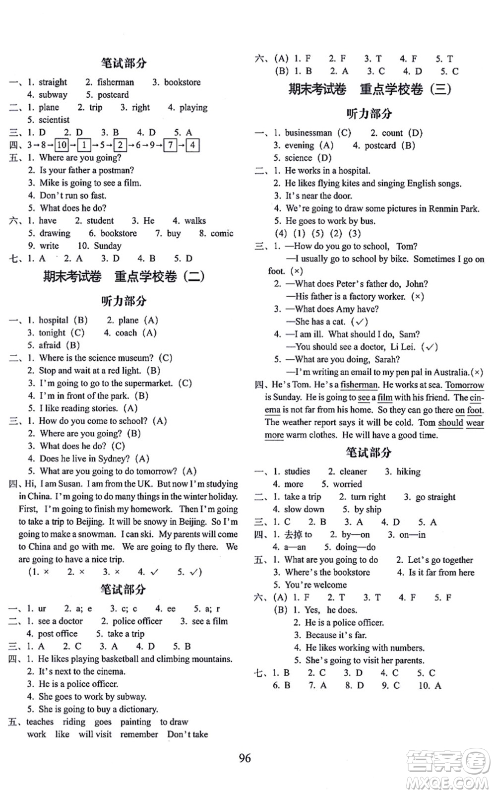 長(zhǎng)春出版社2021期末沖刺100分完全試卷六年級(jí)英語(yǔ)上冊(cè)人教PEP版答案