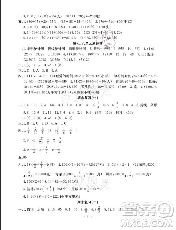 光明日報出版社2021大顯身手素質(zhì)教育單元測評卷數(shù)學(xué)六年級上冊D版人教版答案