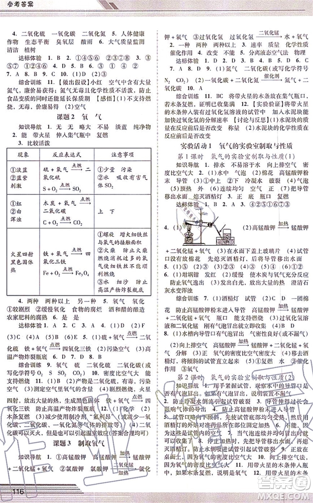 廣西師范大學(xué)出版社2021新課程學(xué)習(xí)輔導(dǎo)九年級化學(xué)上冊人教版中山專版答案