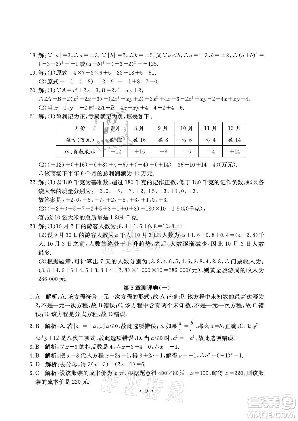 光明日報出版社2021大顯身手素質教育單元測評卷數(shù)學七年級上冊湘教版答案