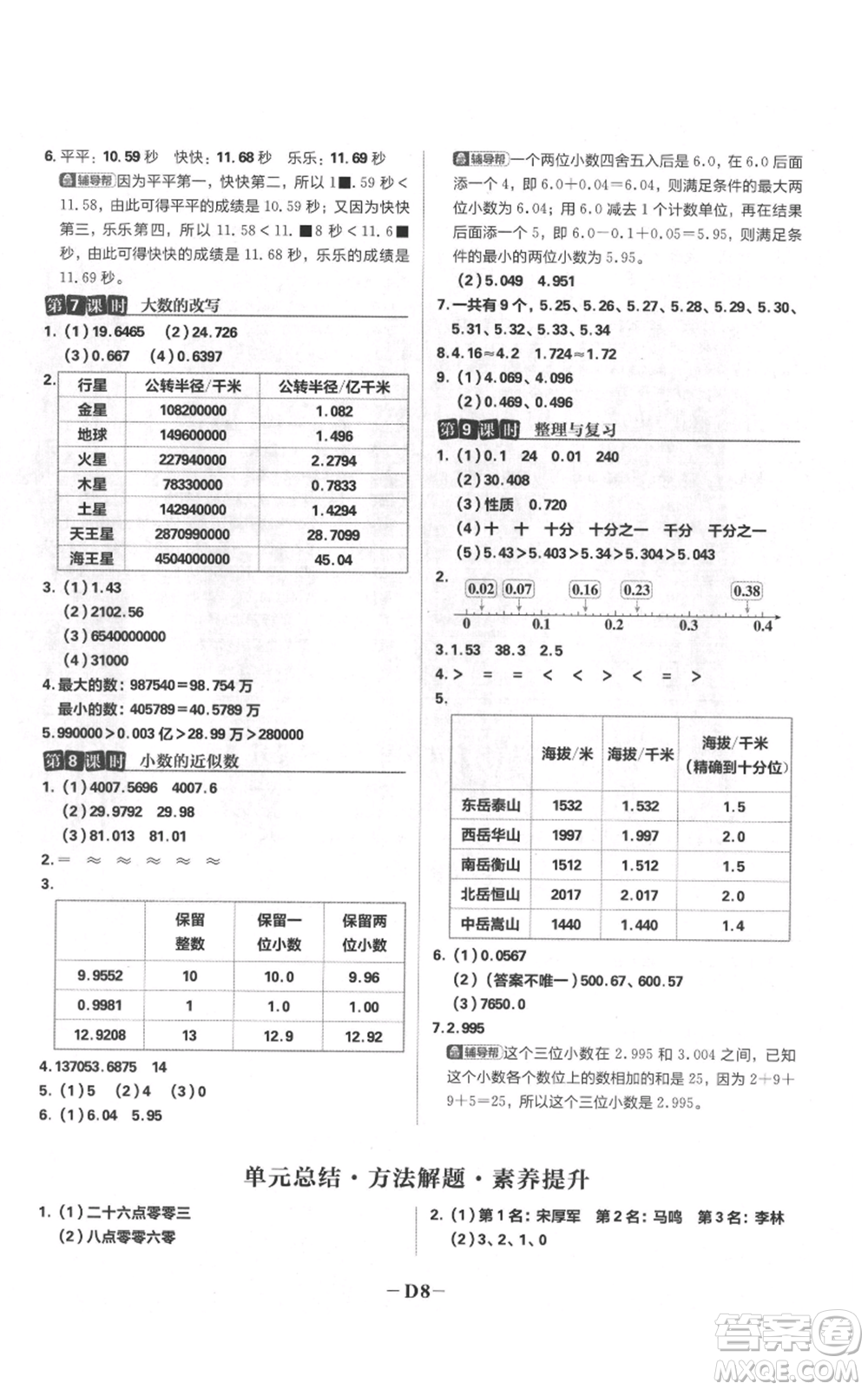 首都師范大學(xué)出版社2021小學(xué)必刷題五年級(jí)上冊(cè)數(shù)學(xué)蘇教版參考答案