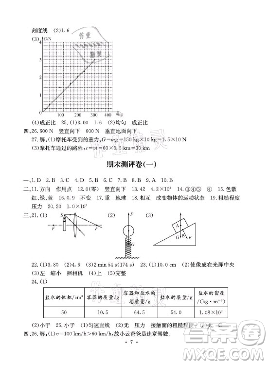 光明日報(bào)出版社2021大顯身手素質(zhì)教育單元測評卷物理八年級上冊滬科版答案