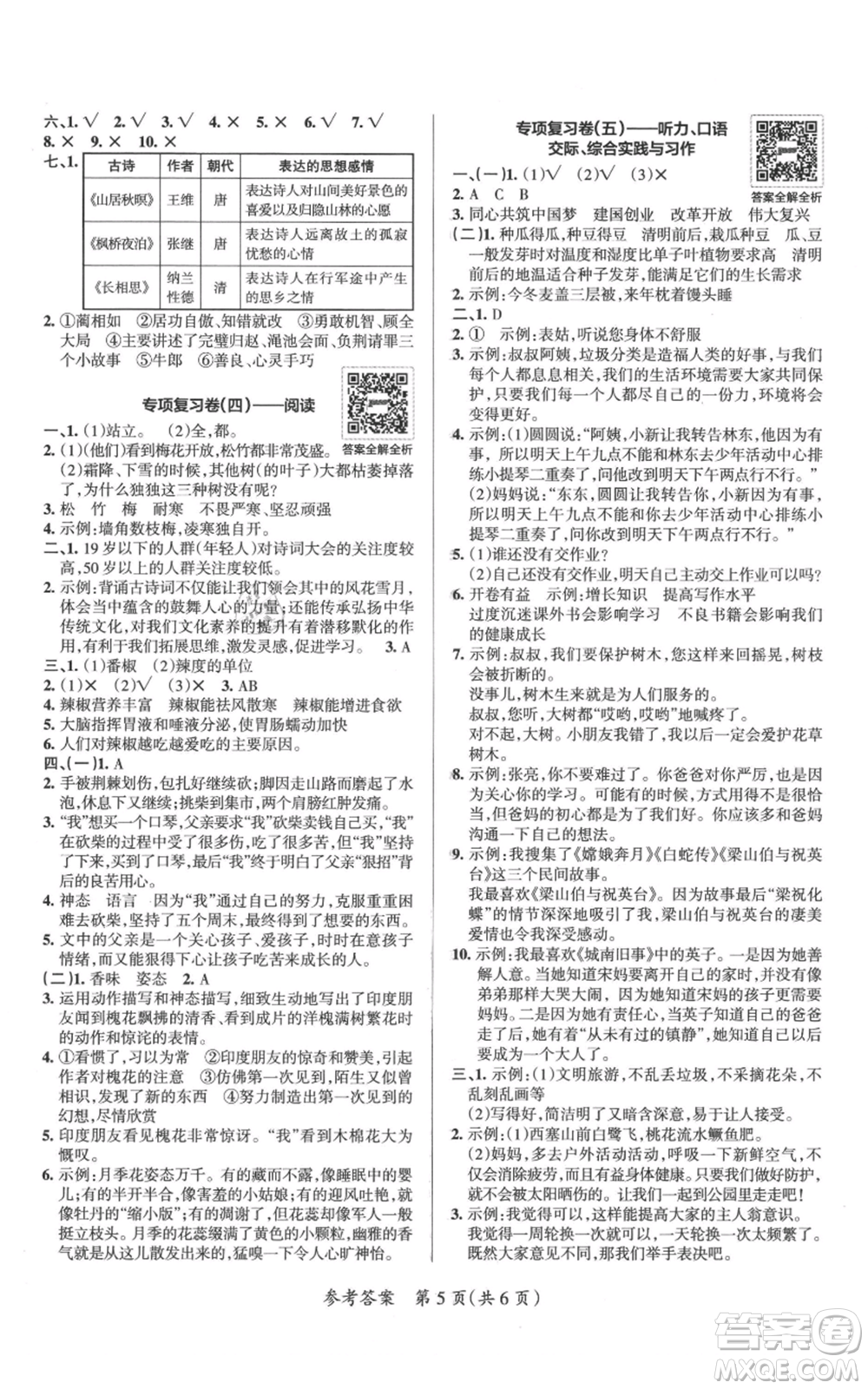 陜西師范大學(xué)出版總社有限公司2021小學(xué)學(xué)霸單元期末標(biāo)準(zhǔn)卷五年級(jí)上冊(cè)語文人教版參考答案