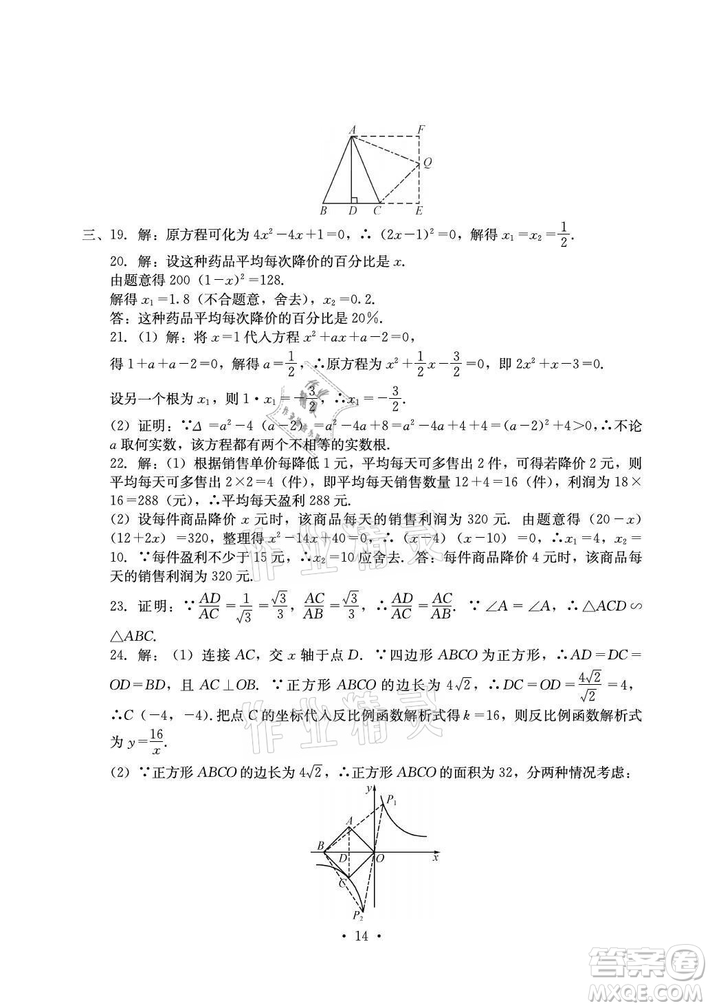 光明日報出版社2021大顯身手素質(zhì)教育單元測評卷數(shù)學(xué)九年級全一冊湘教版答案