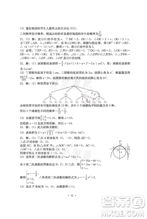 光明日報出版社2021大顯身手素質(zhì)教育單元測評卷數(shù)學(xué)九年級全一冊湘教版答案