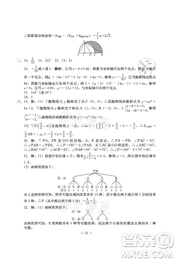 光明日報出版社2021大顯身手素質(zhì)教育單元測評卷數(shù)學(xué)九年級全一冊湘教版答案