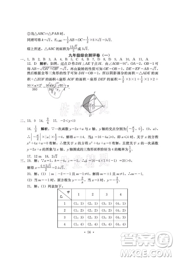 光明日報出版社2021大顯身手素質(zhì)教育單元測評卷數(shù)學(xué)九年級全一冊湘教版答案