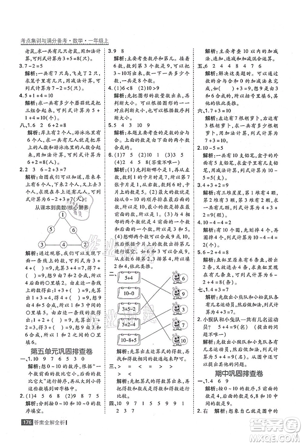 黑龍江教育出版社2021考點(diǎn)集訓(xùn)與滿分備考一年級數(shù)學(xué)上冊人教版答案