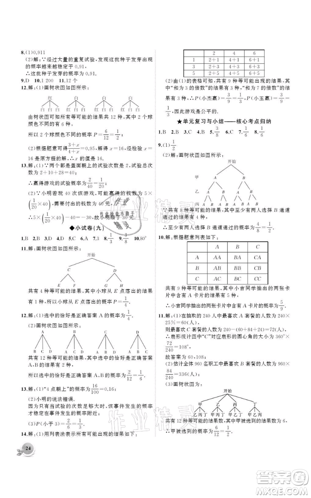 安徽大學(xué)出版社2021創(chuàng)新課堂創(chuàng)新作業(yè)本九年級(jí)上冊(cè)數(shù)學(xué)人教版參考答案