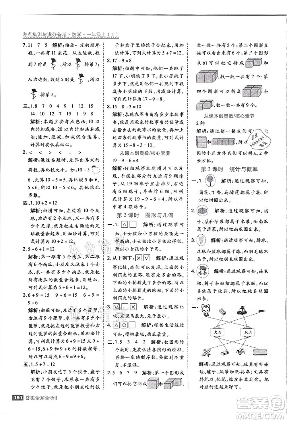 黑龍江教育出版社2021考點(diǎn)集訓(xùn)與滿分備考一年級數(shù)學(xué)上冊JJ冀教版答案