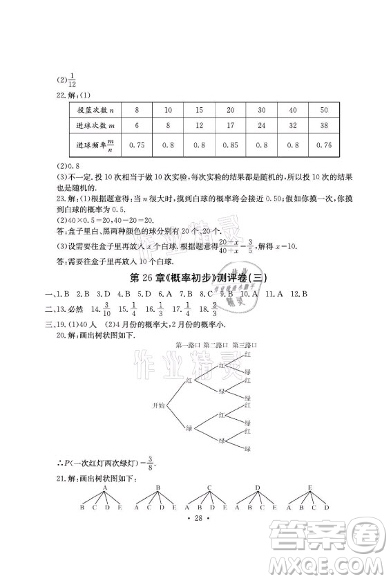 光明日報出版社2021大顯身手素質(zhì)教育單元測評卷數(shù)學九年級全一冊滬科版答案