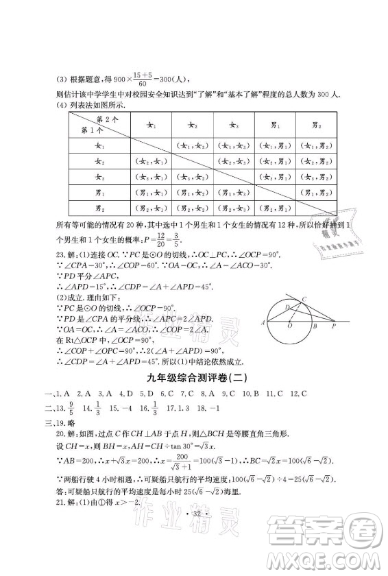 光明日報出版社2021大顯身手素質(zhì)教育單元測評卷數(shù)學九年級全一冊滬科版答案