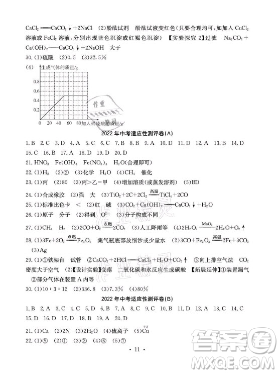 光明日報出版社2021大顯身手素質(zhì)教育單元測評卷化學(xué)九年級全一冊魯教版答案