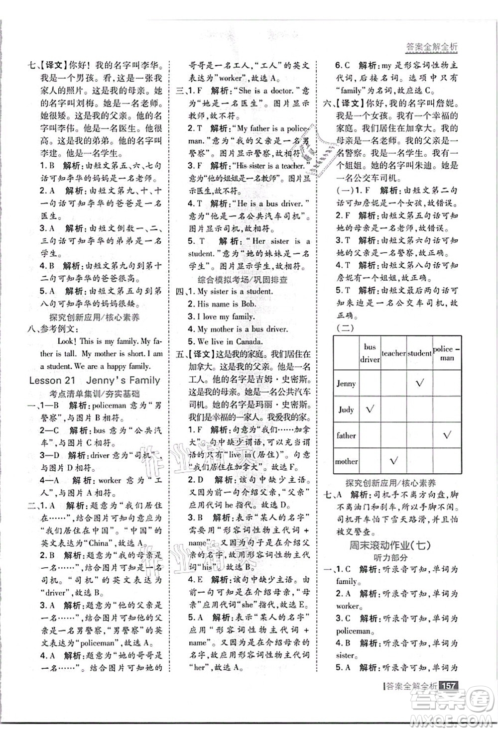 黑龍江教育出版社2021考點集訓與滿分備考三年級英語上冊JJ冀教版答案