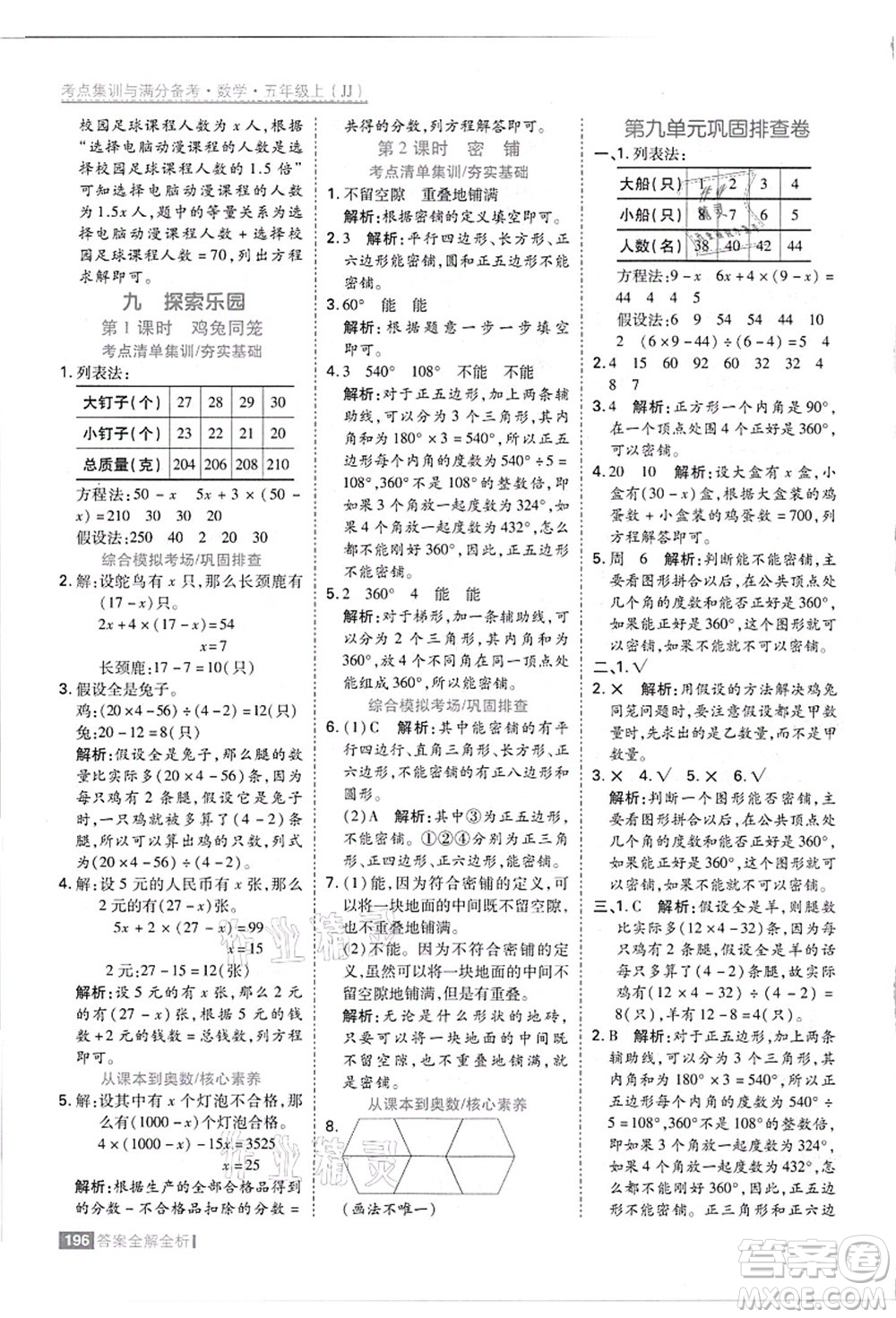 黑龍江教育出版社2021考點(diǎn)集訓(xùn)與滿分備考五年級(jí)數(shù)學(xué)上冊(cè)JJ冀教版答案