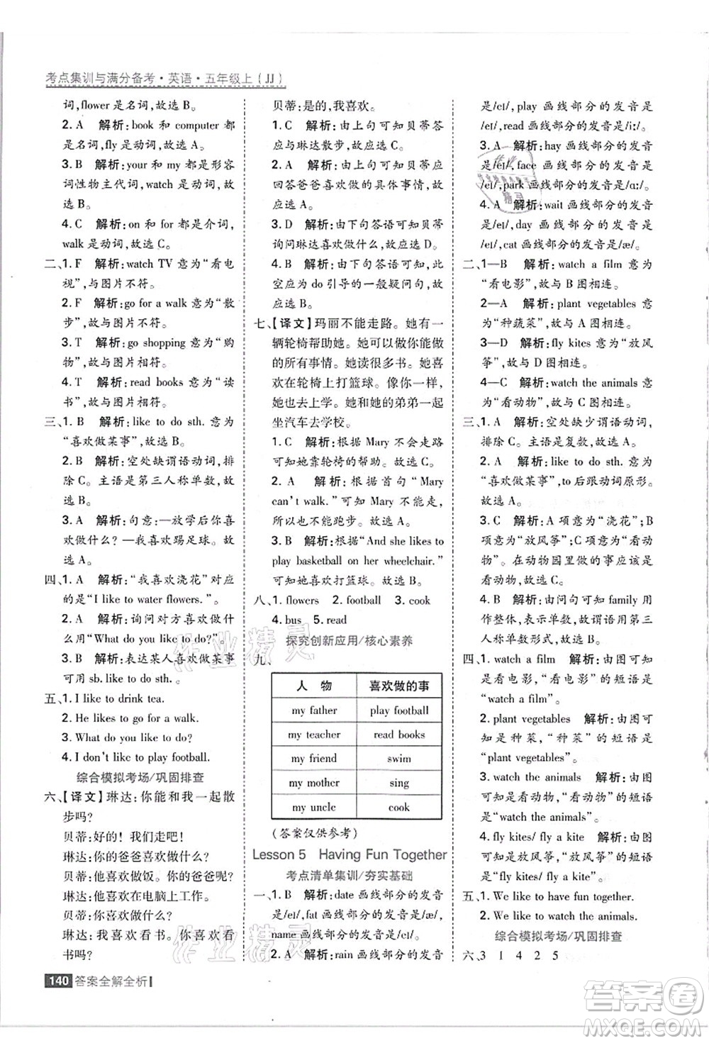 黑龍江教育出版社2021考點集訓與滿分備考五年級英語上冊JJ冀教版答案