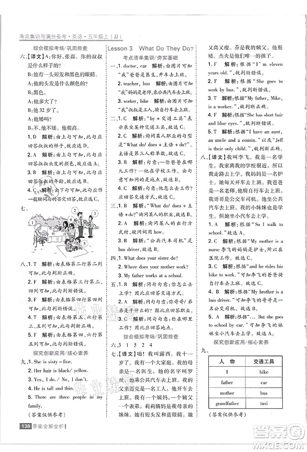 黑龍江教育出版社2021考點集訓與滿分備考五年級英語上冊JJ冀教版答案