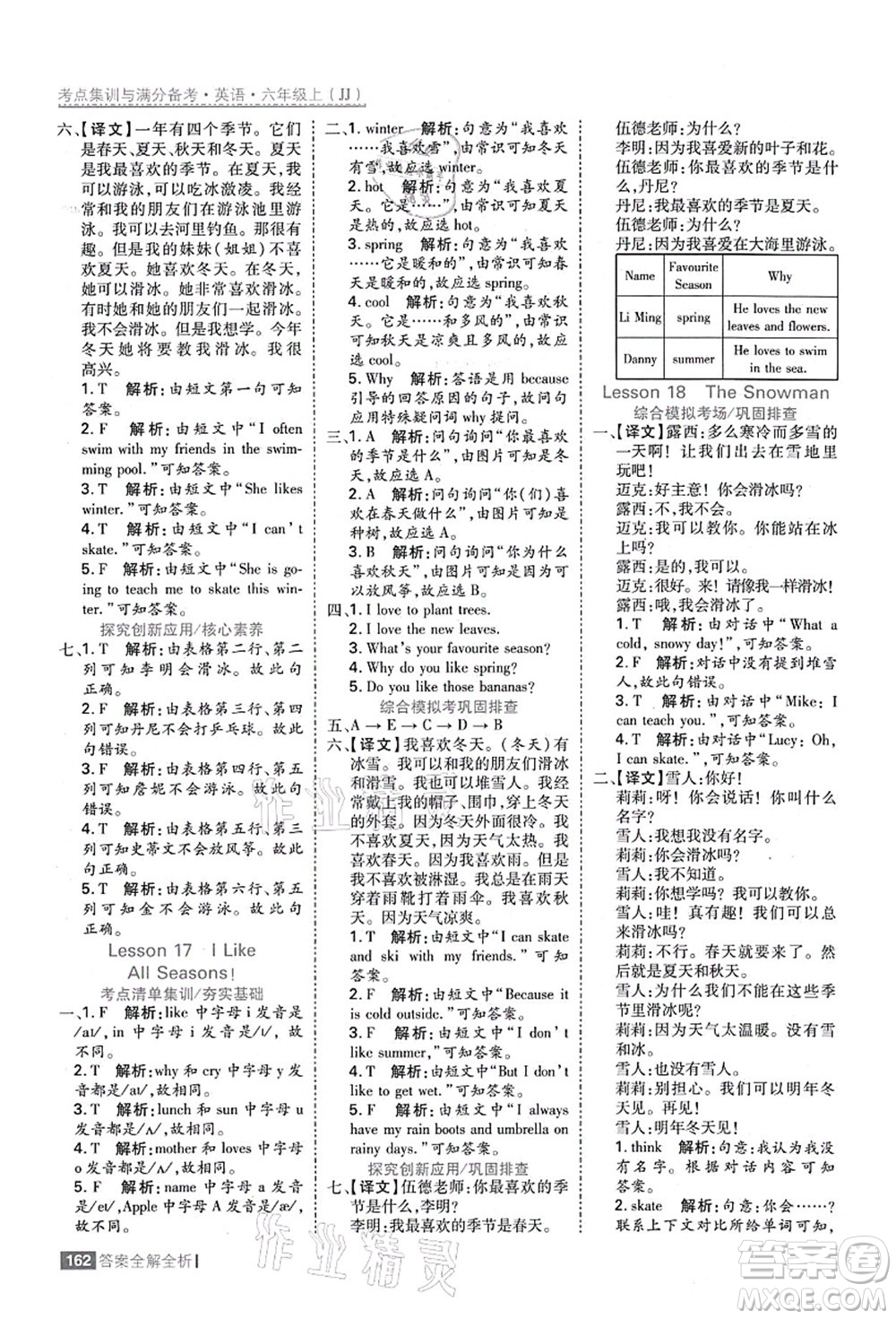 黑龍江教育出版社2021考點集訓與滿分備考六年級英語上冊JJ冀教版答案