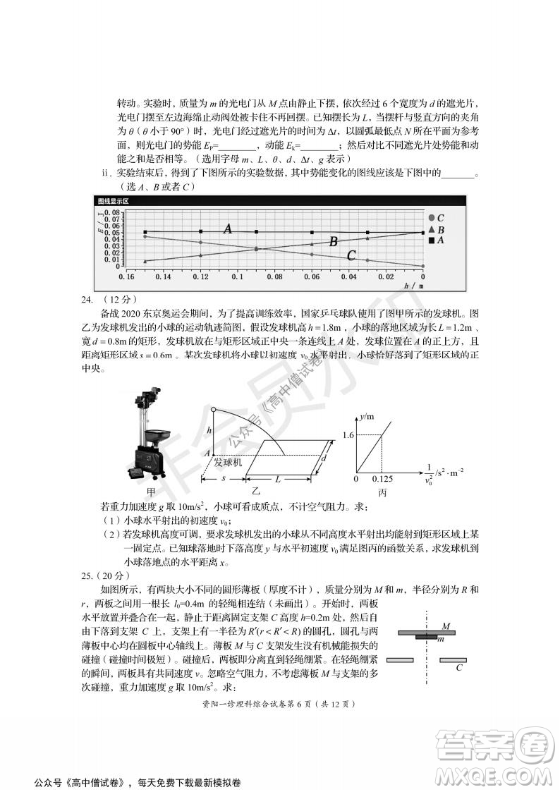 資陽市高中2019級第一次診斷性考試?yán)砭C試題及答案