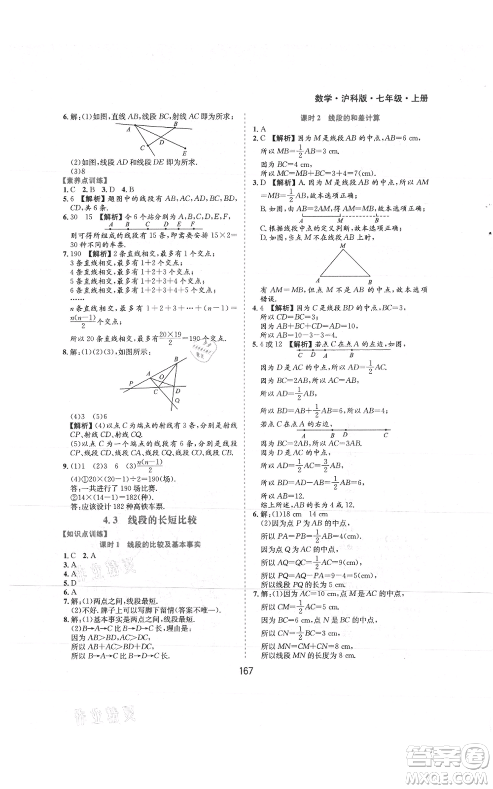 黃山書社2021新編基礎(chǔ)訓練七年級上冊數(shù)學滬科版參考答案