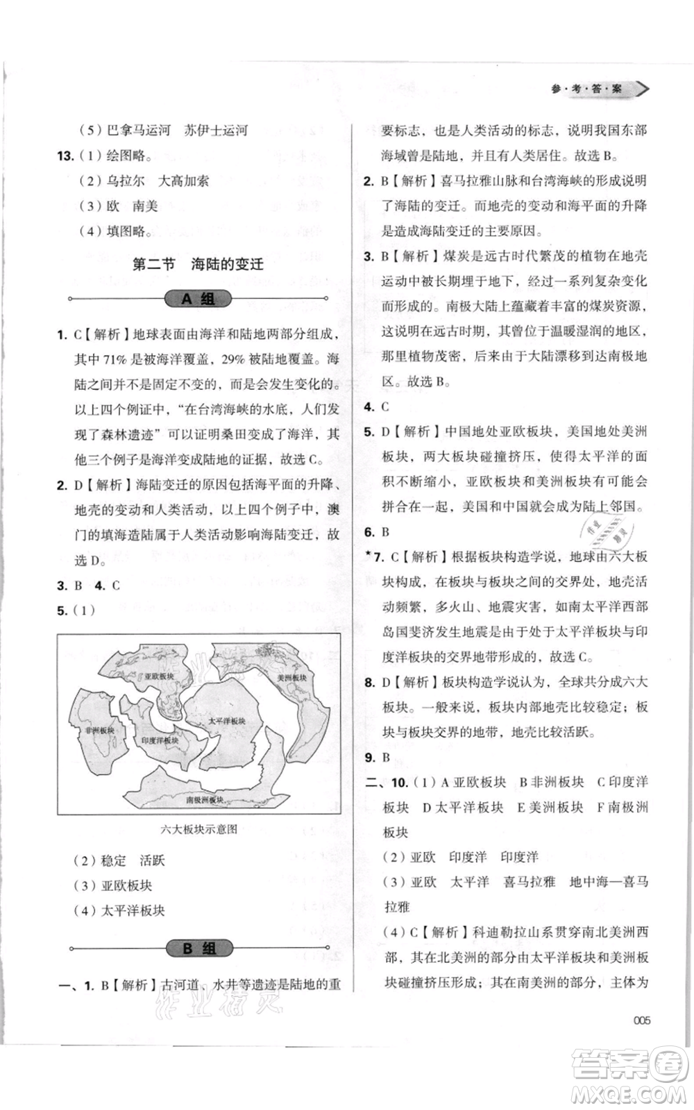 天津教育出版社2021學(xué)習(xí)質(zhì)量監(jiān)測(cè)七年級(jí)上冊(cè)地理人教版參考答案