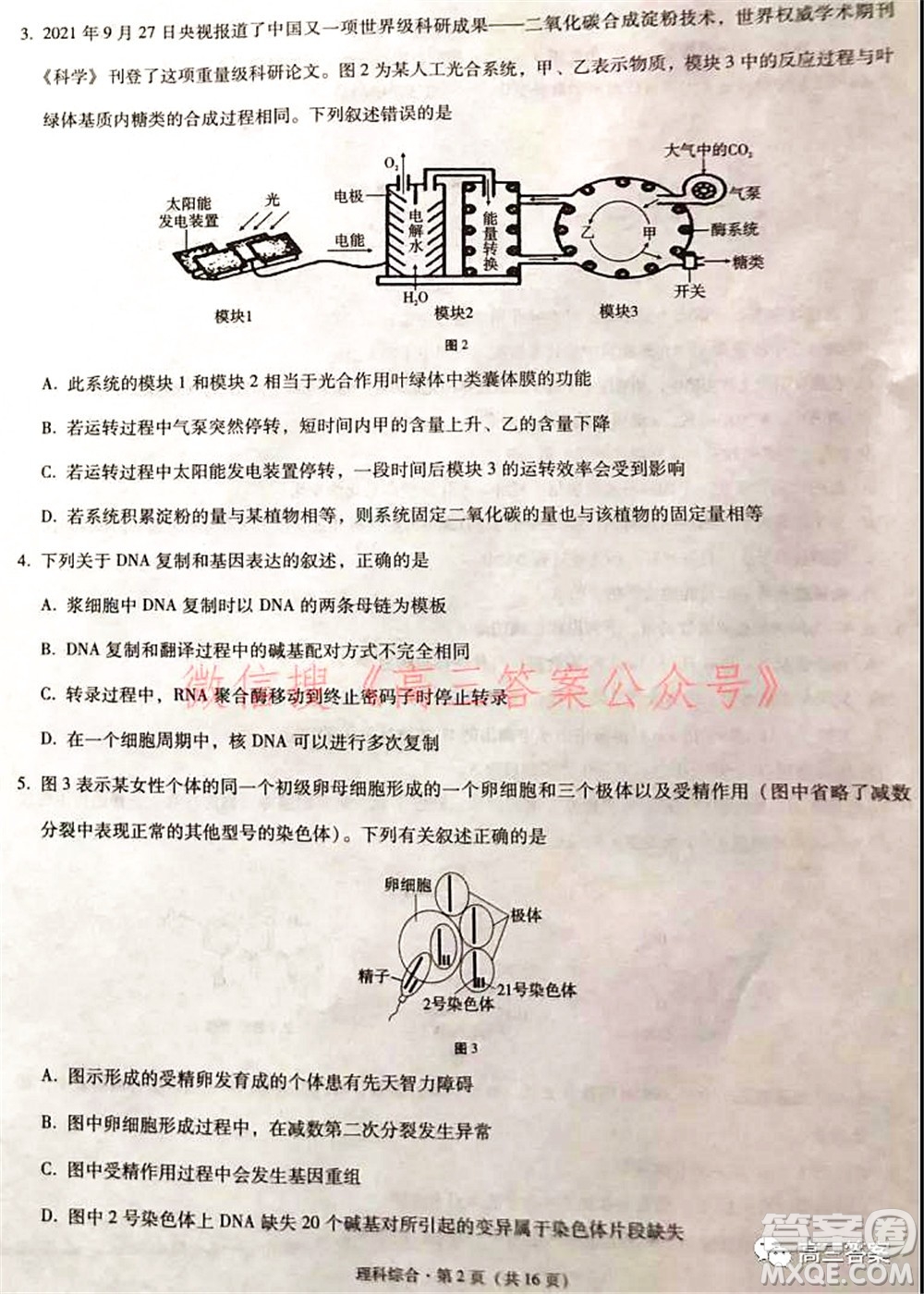 2022屆云南三校高考備考實用性聯(lián)考卷二理科綜合試題及答案