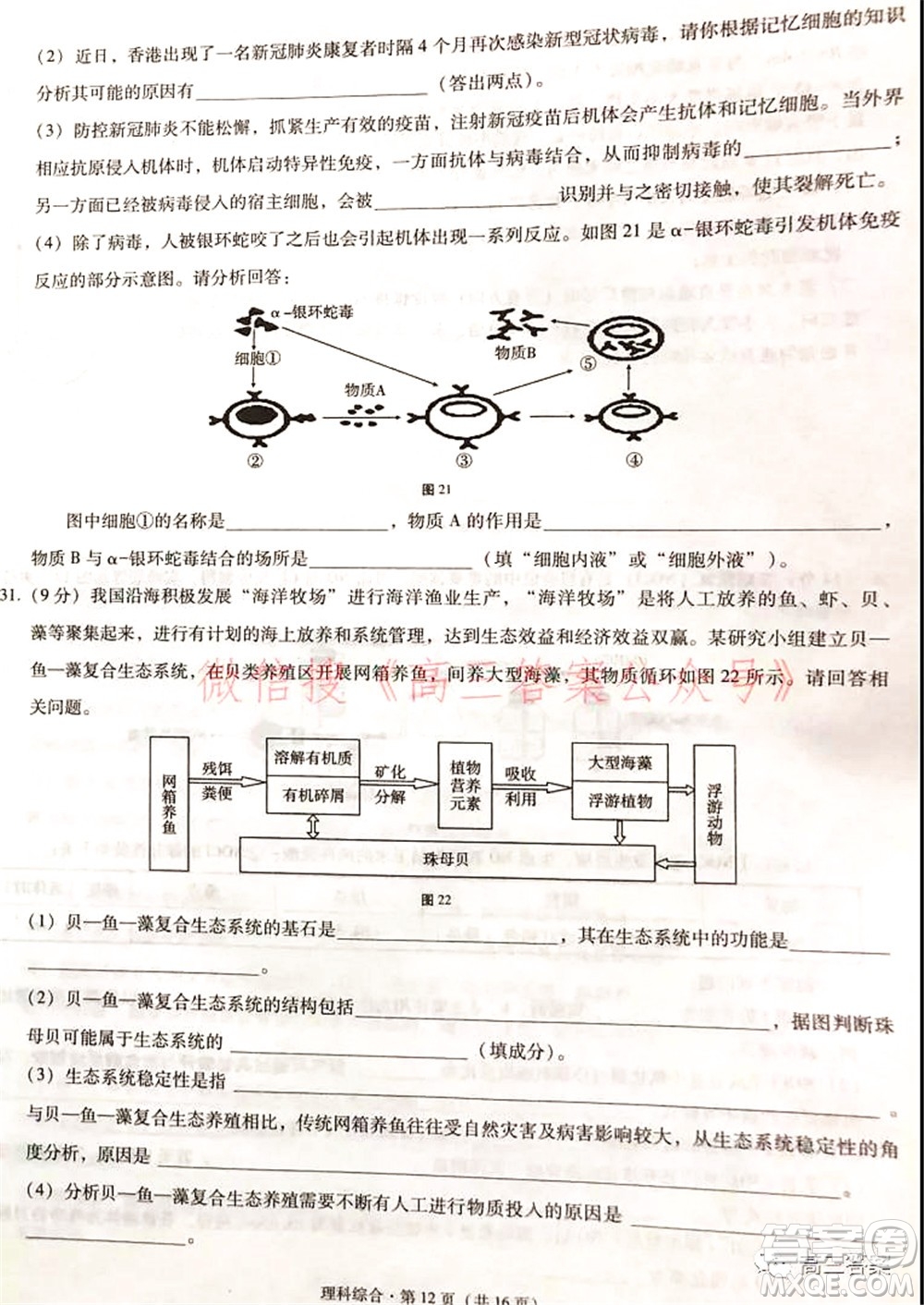 2022屆云南三校高考備考實用性聯(lián)考卷二理科綜合試題及答案