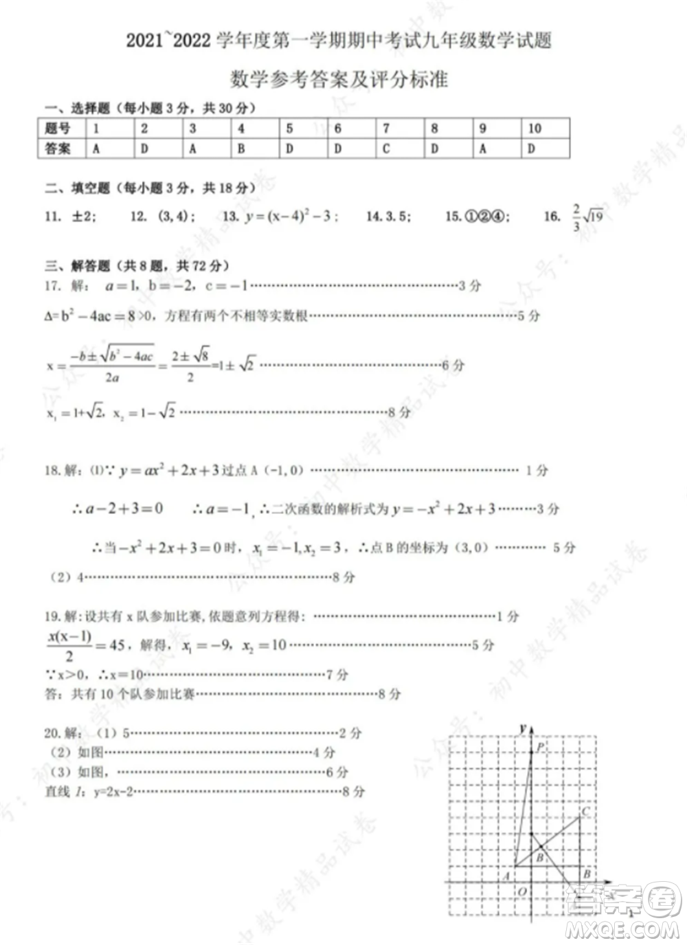 2021-2022武漢江岸區(qū)九年級(jí)上冊(cè)數(shù)學(xué)期中考試試卷及答案