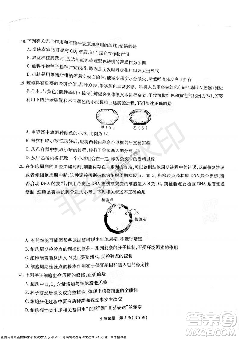 江淮十校2022屆高三第二次聯(lián)考生物試題及答案