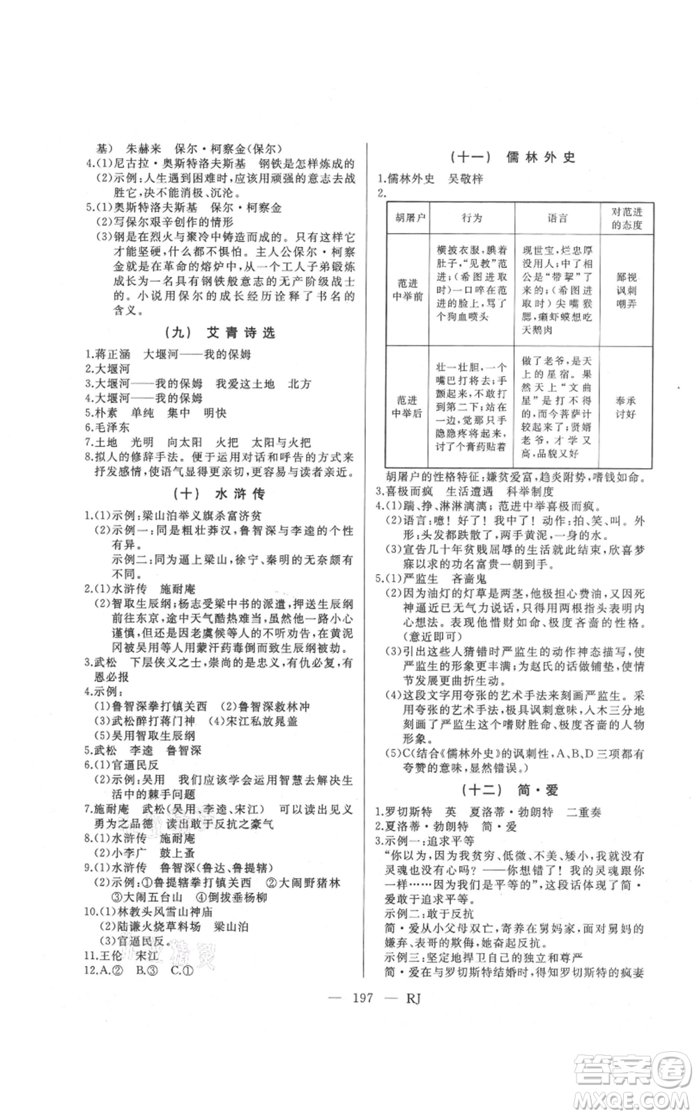 延邊人民出版社2021總復(fù)習(xí)測試九年級語文人教版參考答案