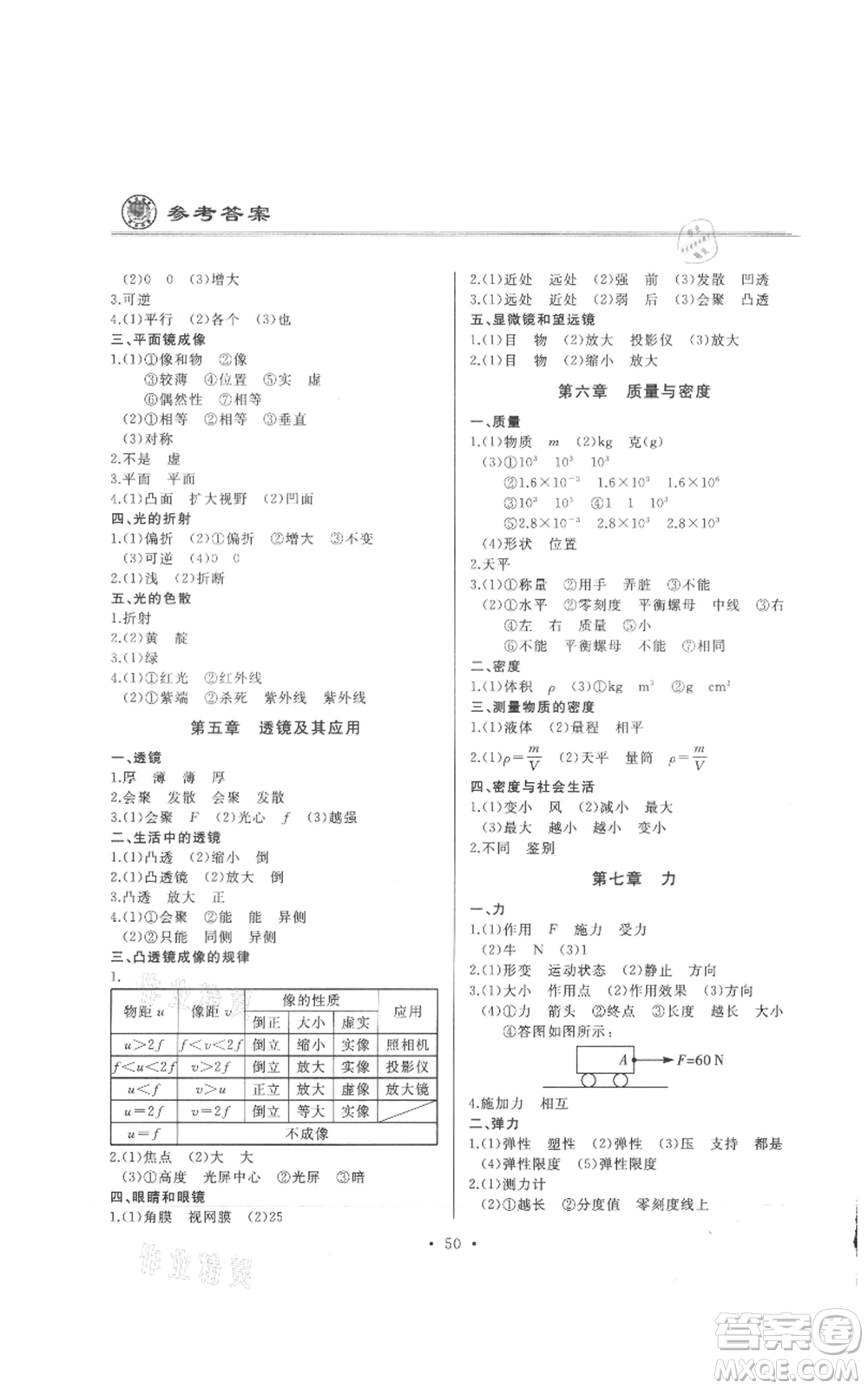 延邊人民出版社2021總復(fù)習(xí)測(cè)試九年級(jí)物理人教版參考答案