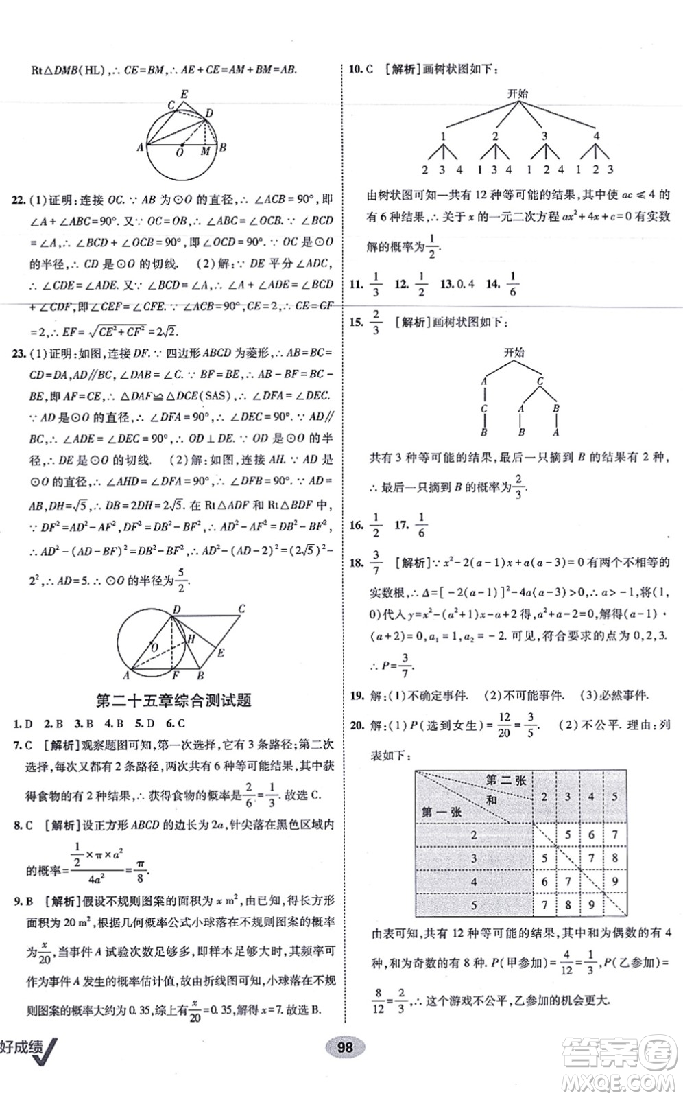 新疆青少年出版社2021海淀單元測試AB卷九年級數(shù)學(xué)全一冊RJ人教版答案