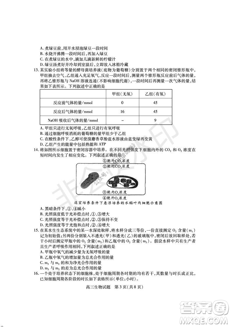 運城市2021高三年級期中調(diào)研測試生物試題試卷及答案