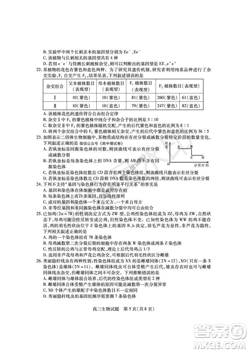 運城市2021高三年級期中調(diào)研測試生物試題試卷及答案