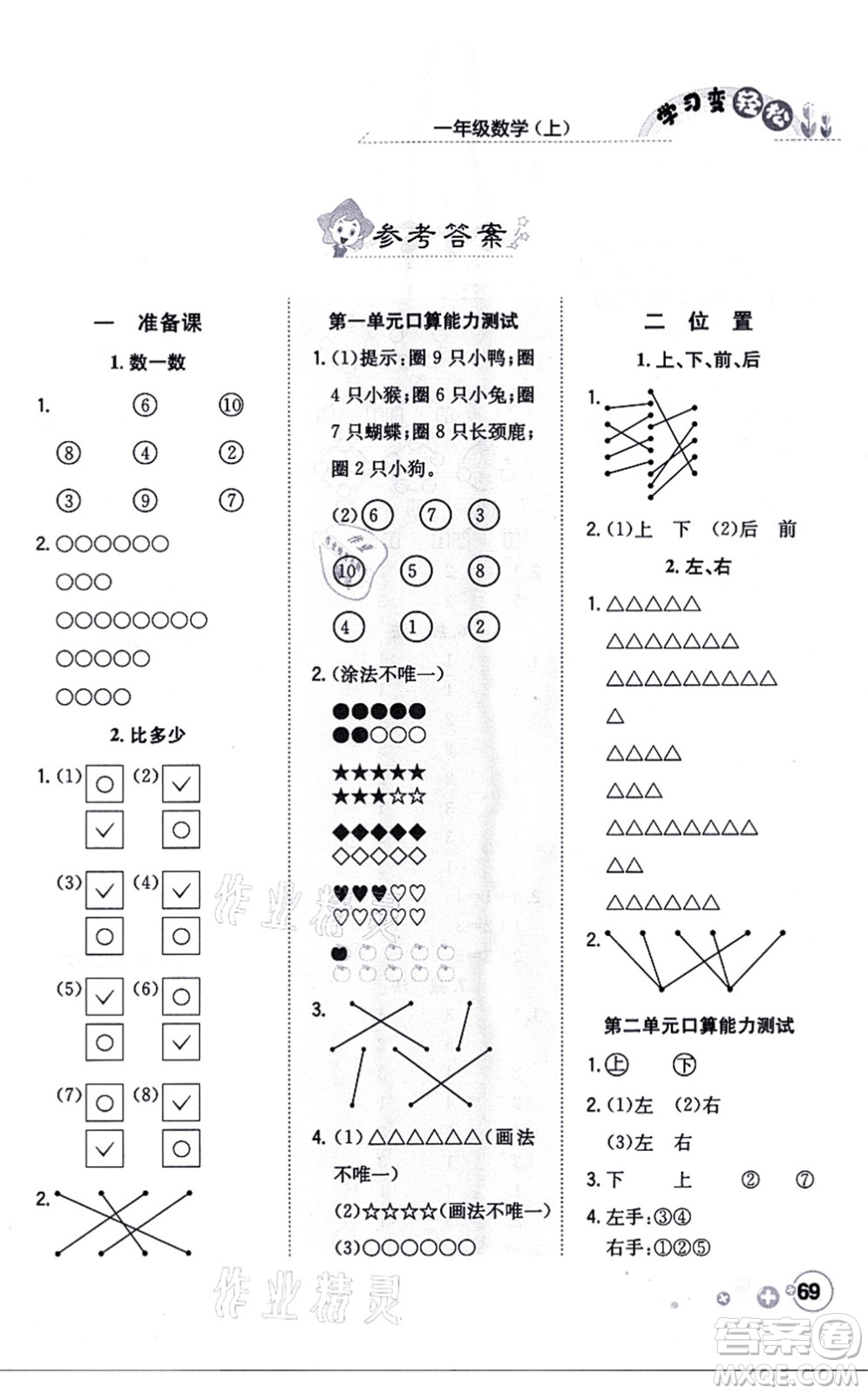 陜西人民教育出版社2021口算一本通一年級數(shù)學(xué)上冊RJ人教版答案