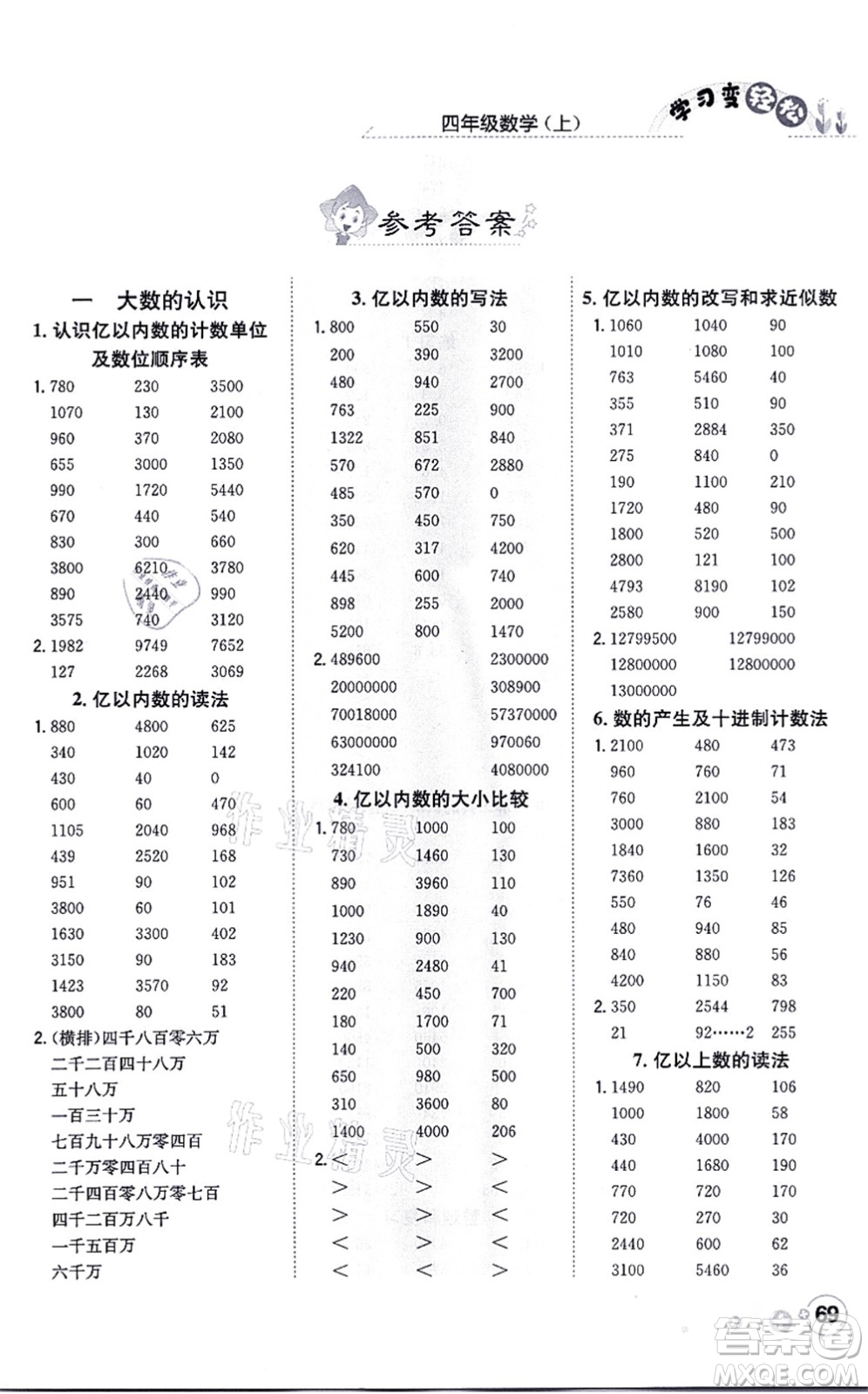 陜西人民教育出版社2021口算一本通四年級(jí)數(shù)學(xué)上冊(cè)RJ人教版答案