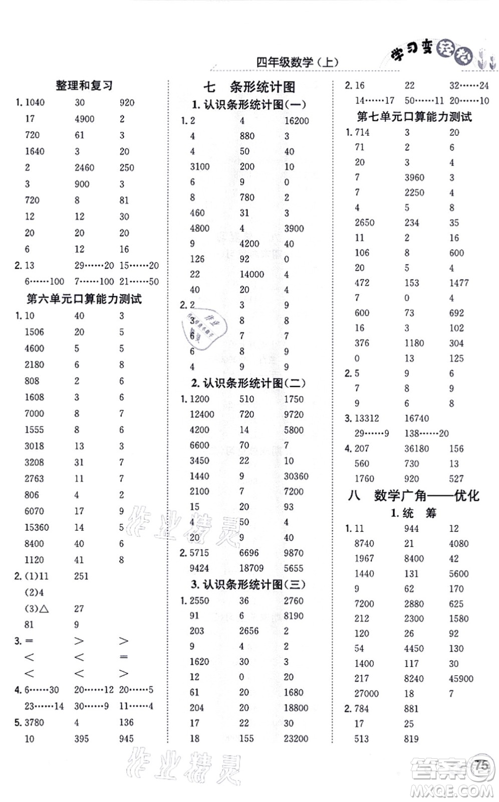 陜西人民教育出版社2021口算一本通四年級(jí)數(shù)學(xué)上冊(cè)RJ人教版答案