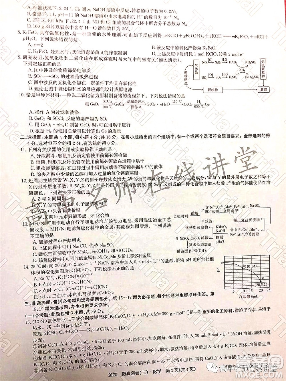 2022年普通高等學(xué)校招生全國(guó)統(tǒng)一考試仿真密卷二新高考化學(xué)試題及答案