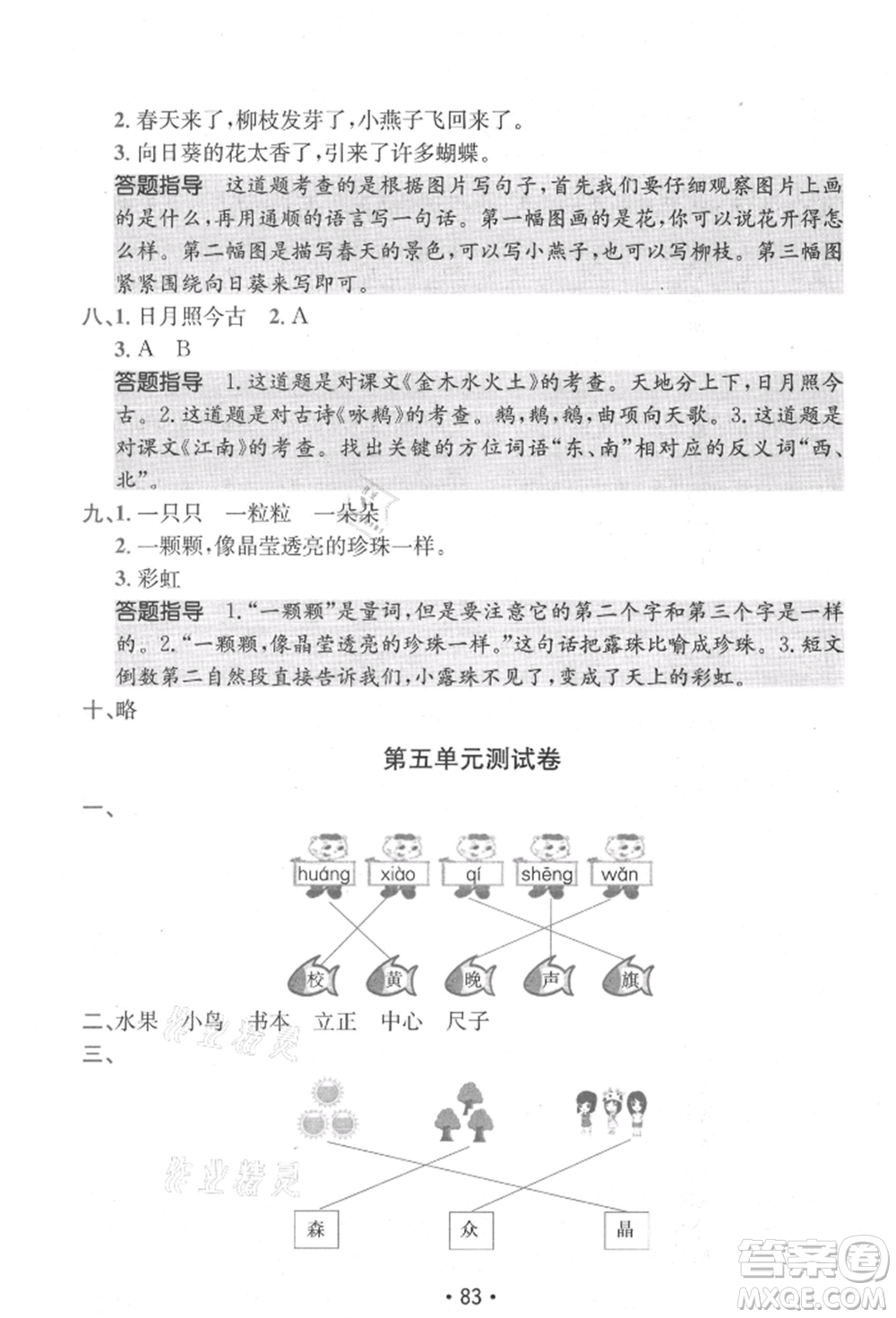 江西高校出版社2021金太陽教育小卷霸19套一年級(jí)語文上冊(cè)人教版參考答案