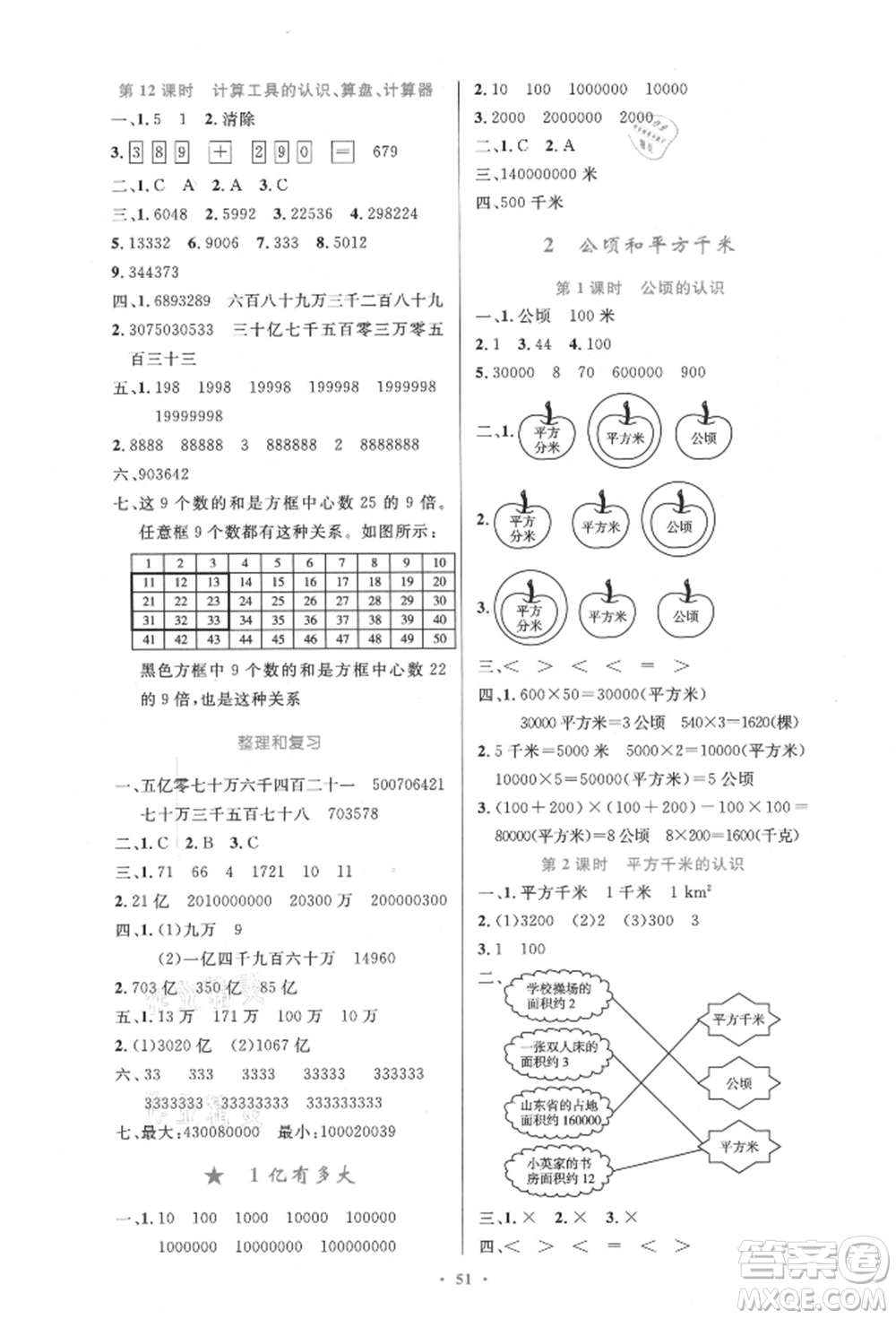 人民教育出版社2021小學(xué)同步測(cè)控優(yōu)化設(shè)計(jì)四年級(jí)上冊(cè)數(shù)學(xué)人教版內(nèi)蒙古專版參考答案