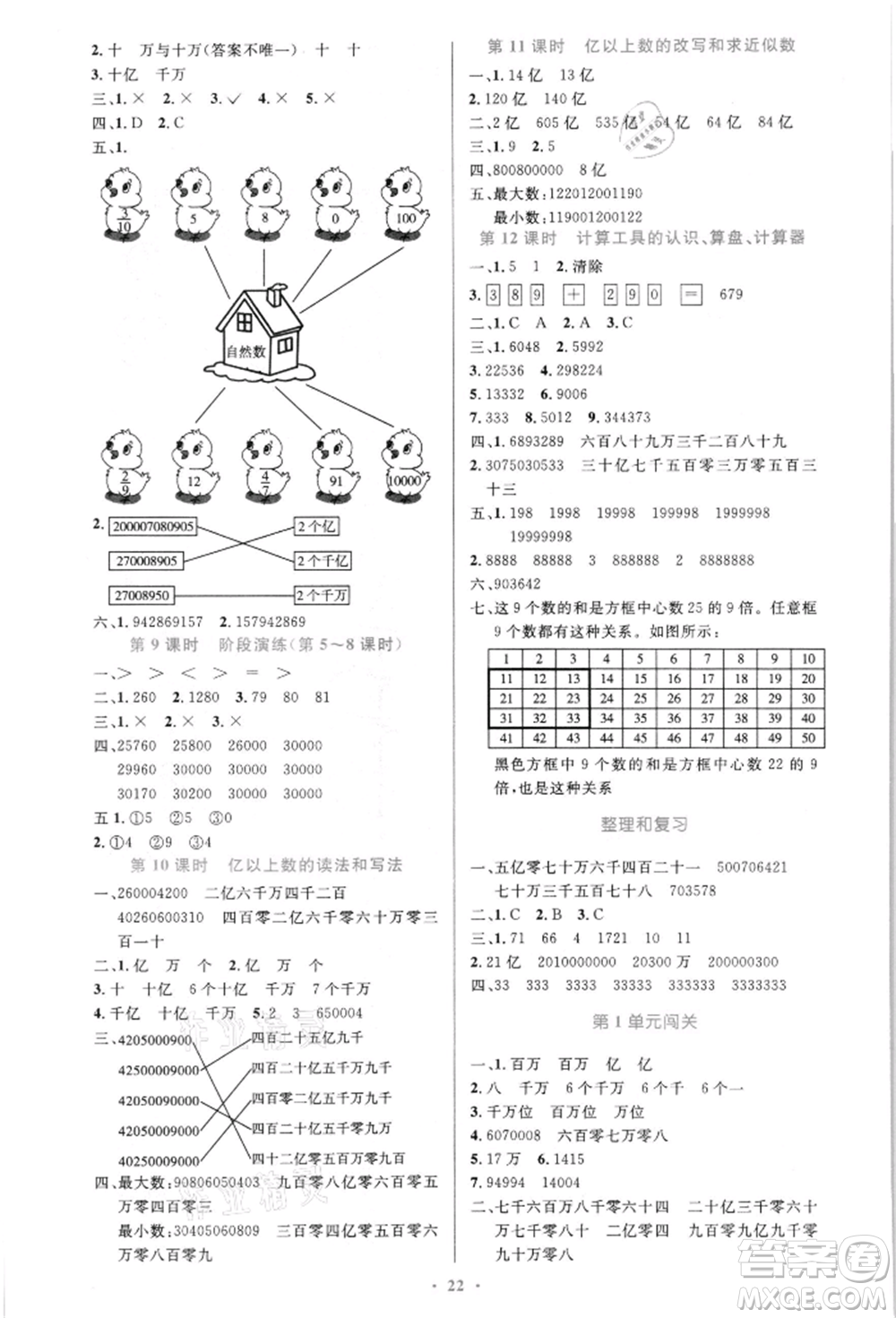 人民教育出版社2021小學(xué)同步測(cè)控優(yōu)化設(shè)計(jì)四年級(jí)上冊(cè)數(shù)學(xué)人教版新疆專(zhuān)版參考答案