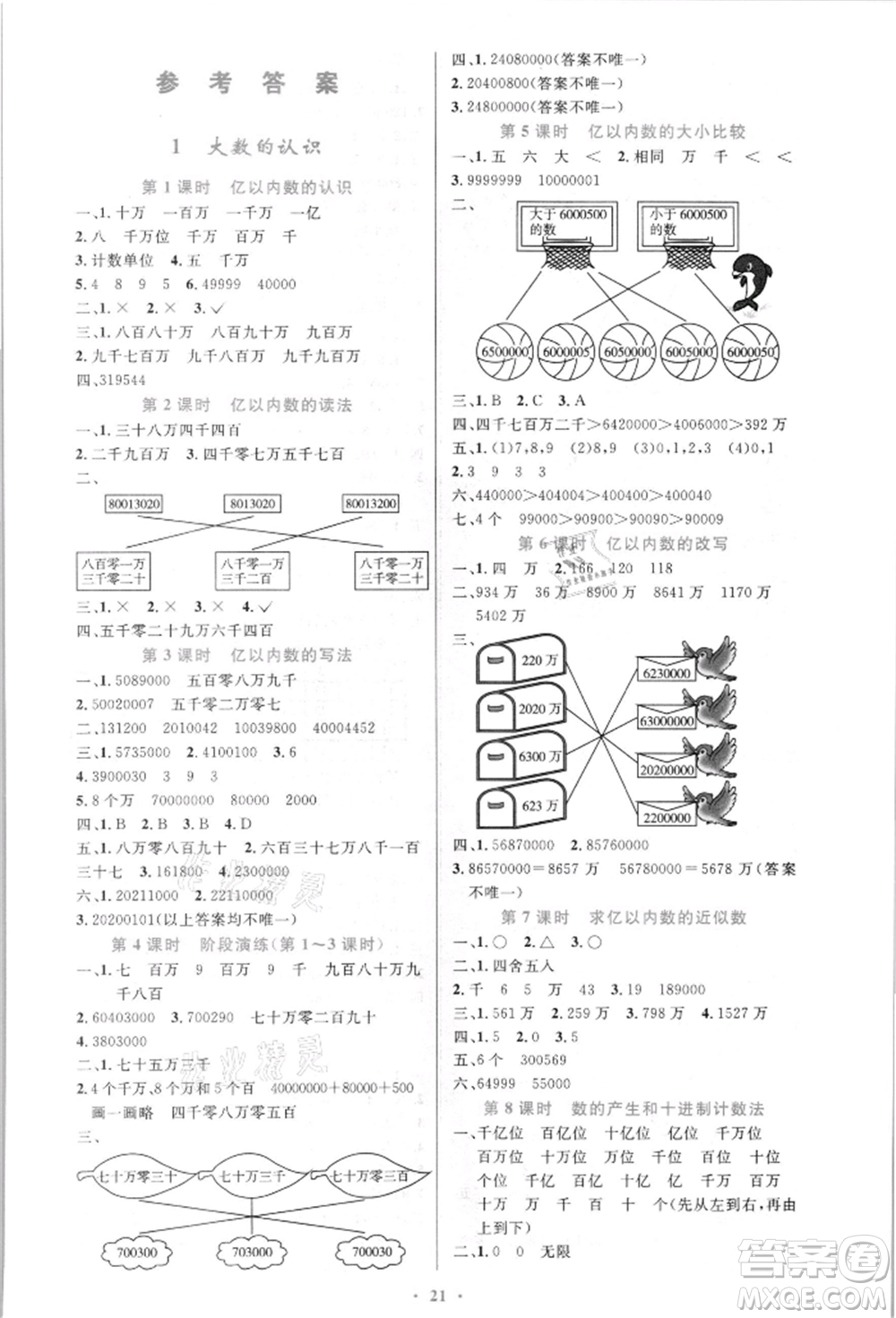 人民教育出版社2021小學(xué)同步測(cè)控優(yōu)化設(shè)計(jì)四年級(jí)上冊(cè)數(shù)學(xué)人教版新疆專(zhuān)版參考答案