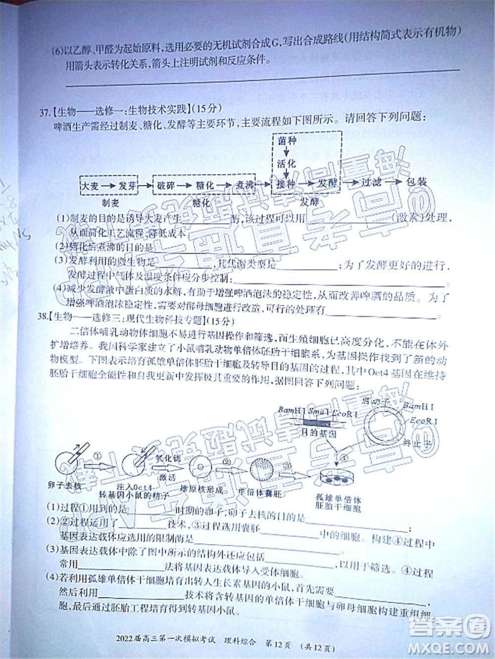 柳州市2022屆高三第一次模擬考試理科綜合試題及答案