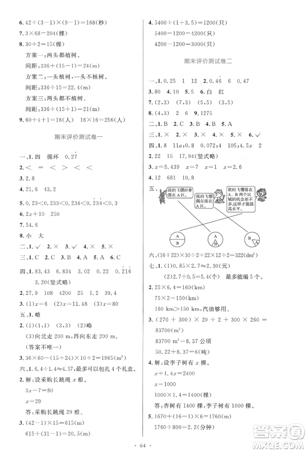 人民教育出版社2021小學(xué)同步測(cè)控優(yōu)化設(shè)計(jì)五年級(jí)數(shù)學(xué)上冊(cè)人教版增強(qiáng)版內(nèi)蒙古專版參考答案