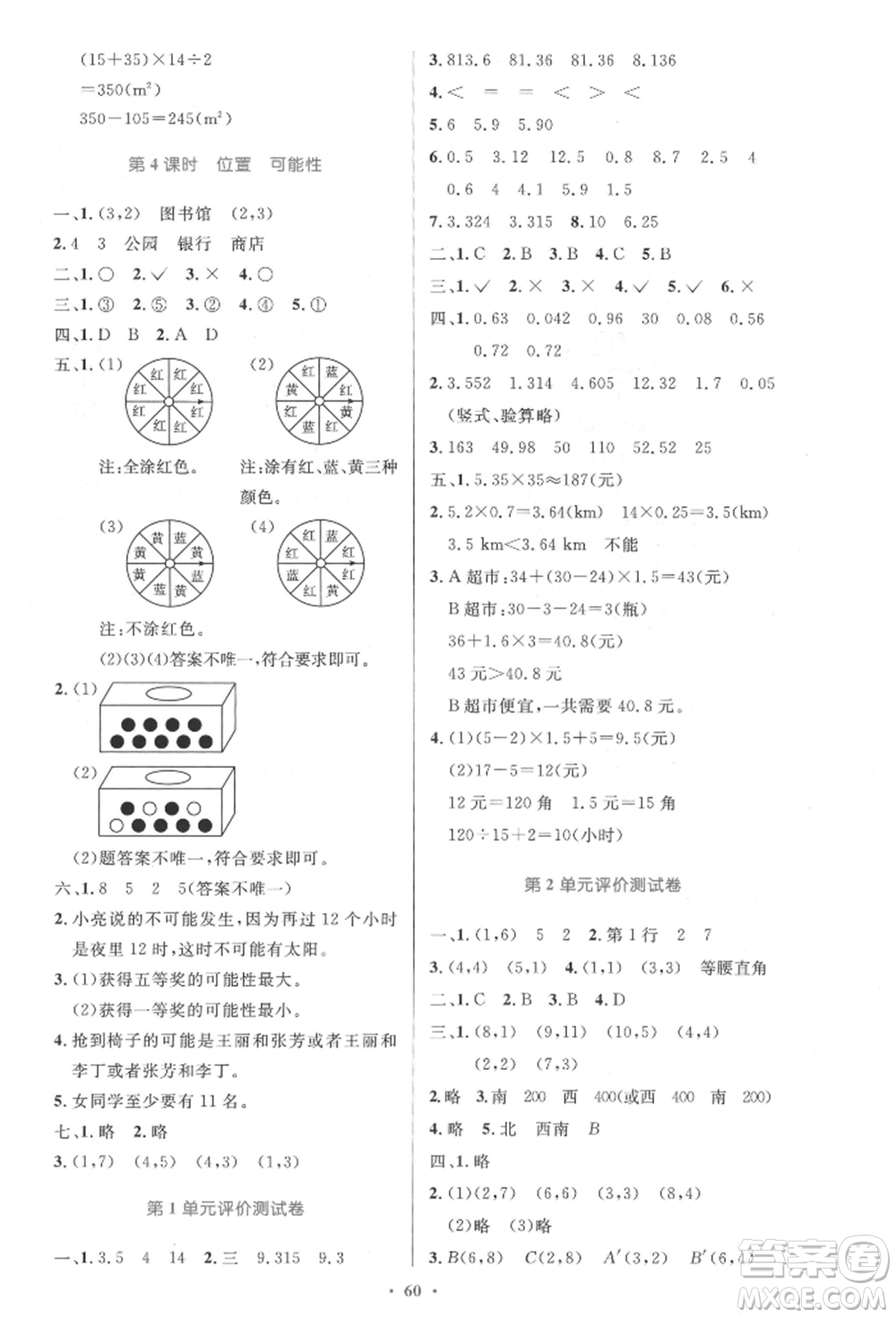 人民教育出版社2021小學(xué)同步測(cè)控優(yōu)化設(shè)計(jì)五年級(jí)數(shù)學(xué)上冊(cè)人教版增強(qiáng)版內(nèi)蒙古專版參考答案