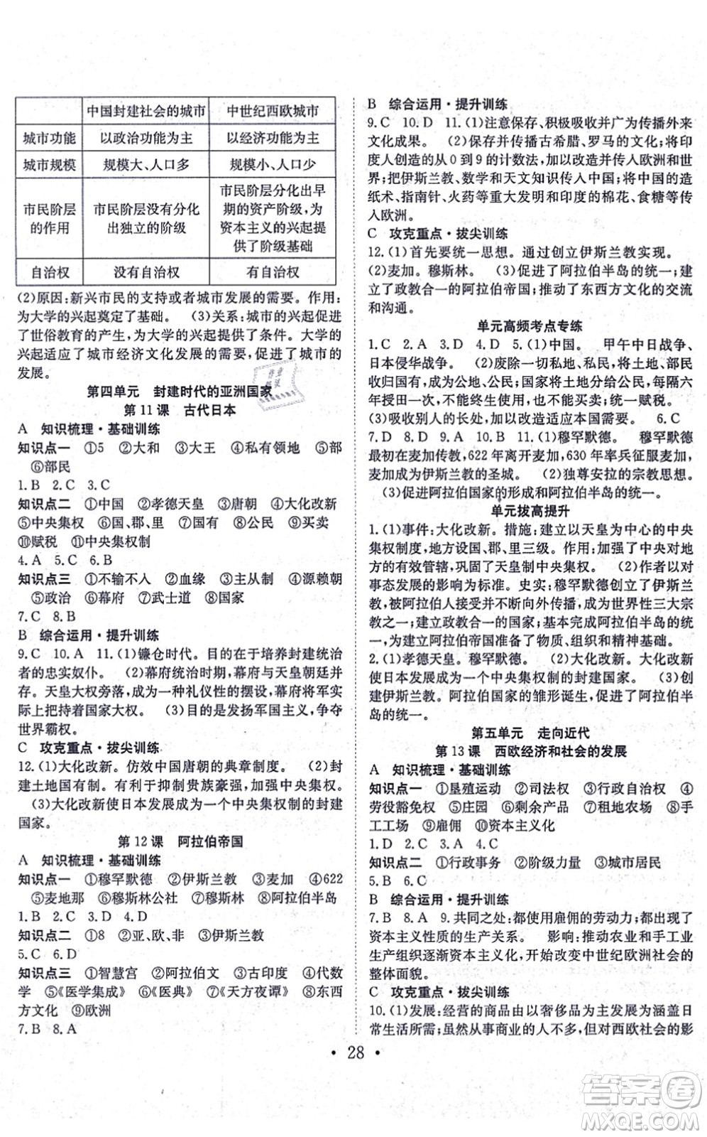 合肥工業(yè)大學(xué)出版社2021七天學(xué)案學(xué)練考九年級歷史上冊RJ人教版答案