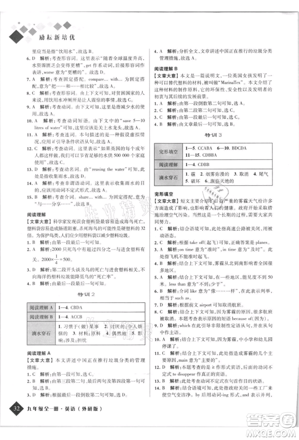 延邊人民出版社2021勵(lì)耘新培優(yōu)九年級(jí)英語外研版參考答案